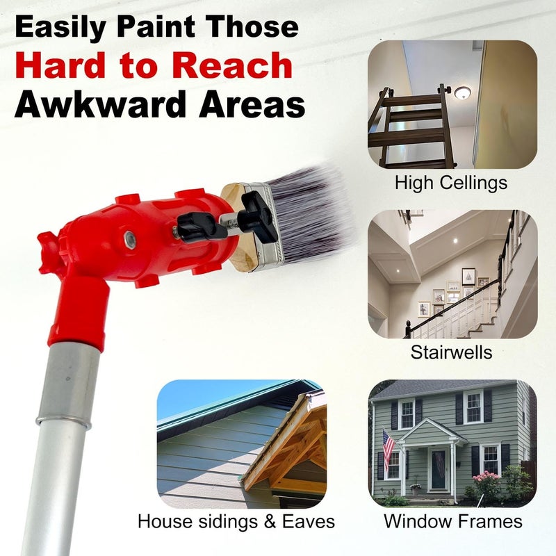 timebetter Multi Angle Paint Brush Extender V2, Long Handle Paint Brush, Extension Pole Attachments for Paint Roller, Paint Edger Tool for High Ceilings, Corner Painting Tools for Paint Extension Pole (Red) - Image 2